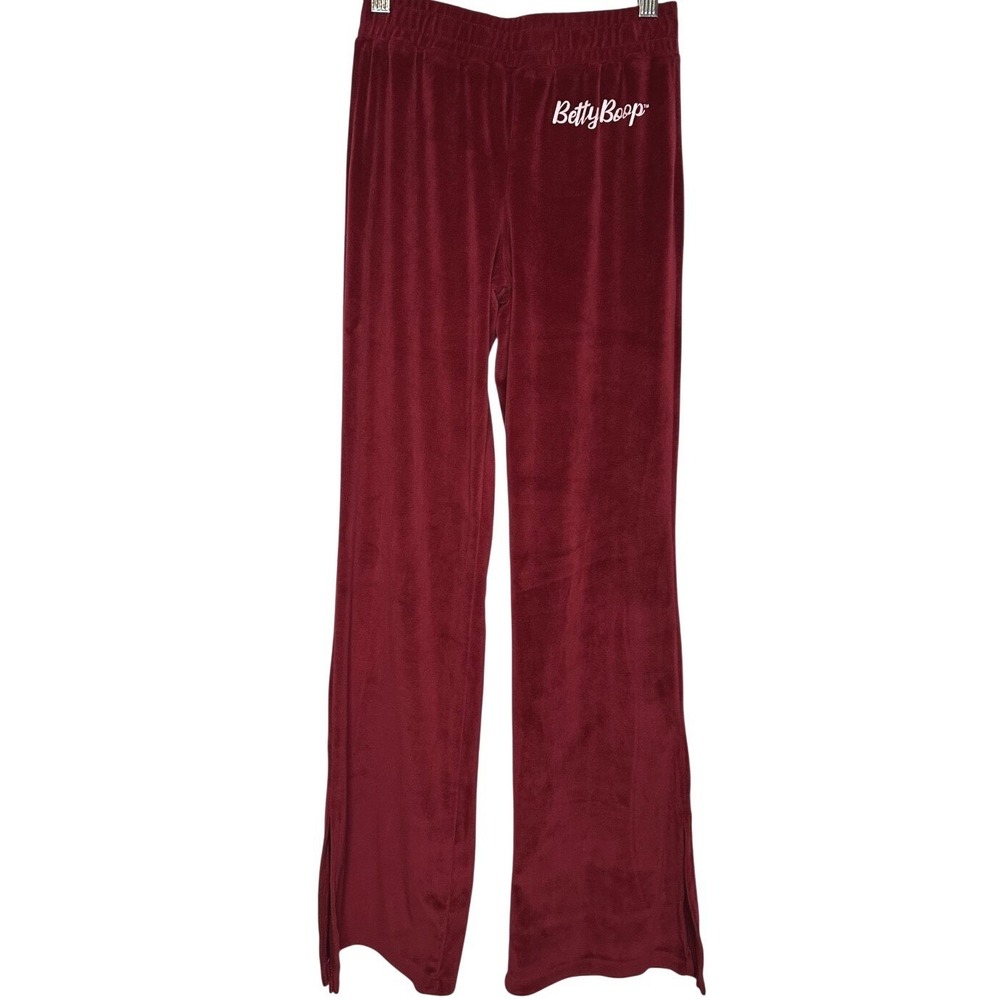 Betty Boop Red Velour Sweatpants Y2K Low Rise‎ Lounge Track Pants Womens XS
